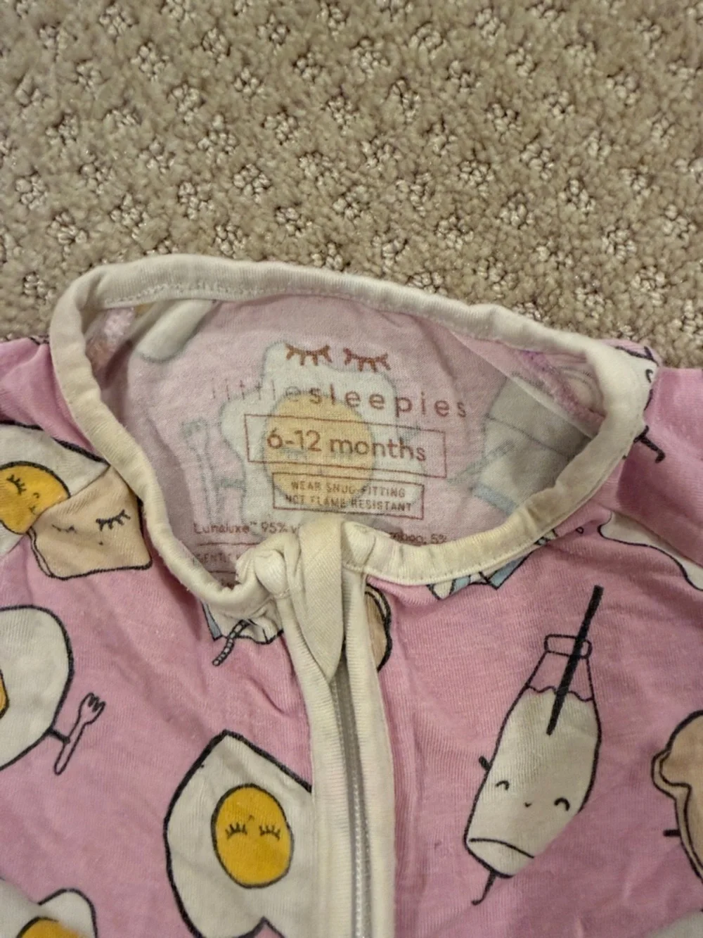 Little Sleepies Pink Footed One-Piece Pajama with Breakfast Print